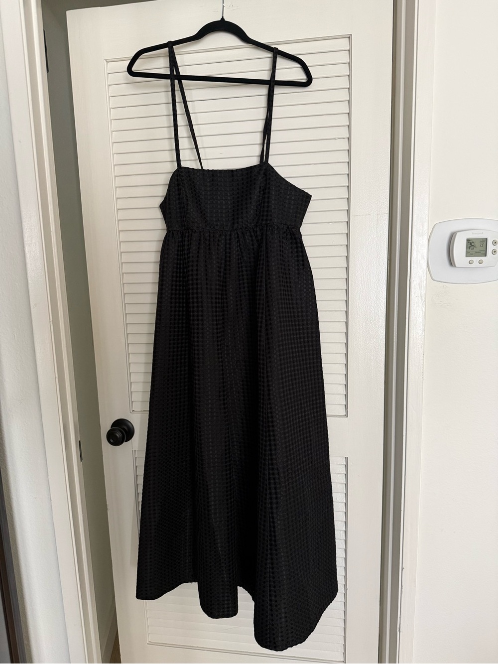ASOS Black Textured Spaghetti-Strap Midi Dress